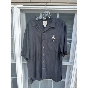 Vtg Silk Luau Embroidered Card Playing button down shirt Size Medium